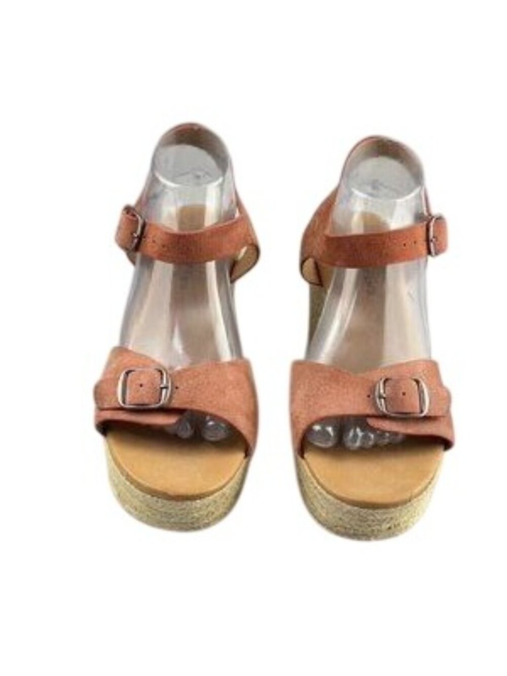 Lucky Brand Leather Upper Wedge Sandals With Adjustable Straps & Buckles Orange - Picture 2 of 11